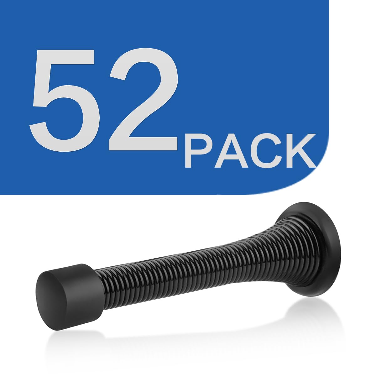 HOMOTEK 52 Pack Black Spring Door Stops,3-1/8" Heavy Duty Door Stop - Flexible Spring Door Stopper with Low Mounted Black Rubber Bumper Tips
