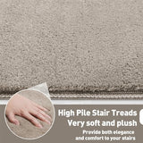 PURE ERA Carpet Stair Treads Ultra Plush 9.5" X 30"Soft Bullnose Indoor Stair Protectors Pet-Friendly Non-Slip Skid Resistant Tape Free Washable Reusable(14 Pieces, Cream Gray)