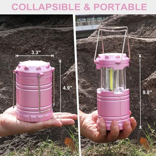 4-Pack LED Pink Camping Lanterns, Portable Camping Lights, Outdoor Handled Lamps, Essential Emergency Lights for Power Outages, Hiking, Hurricane