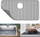 AWOKE Sink Protectors for Kitchen Sink, Kitchen Sink Protector Mat - 28.4"x15.2" Heat-Resistant Silicone Folding Non-Slip Mat for Stainless Steel Sink with Rear Drain (Grey)