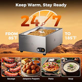 CAMMOO 1200W Electric Steam Table Food Warmer, Bain Marie 86-185°F Adjustable Temp, Countertop Stainless Steel Buffet Steam, Commercial Food Steamer for Catering Restaurant