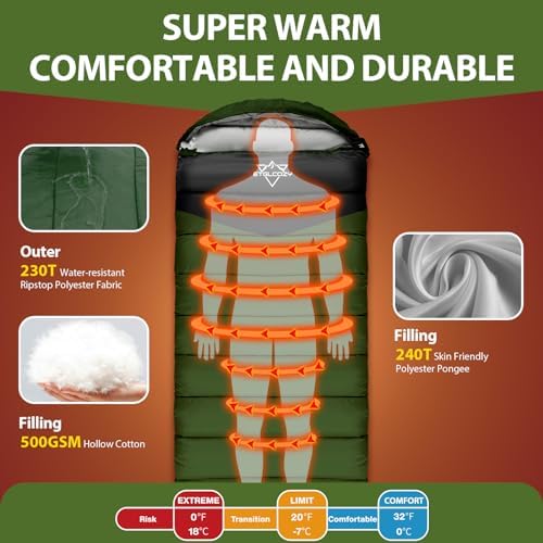 Sleeping Bags for Adults Kids Cold Weather & Warm, Backpacking Camping 0 Degree Winter Sleeping Bag for Girls Boys, Big and Tall, Lightweight Compact 3-4 Season Outdoor Indoor