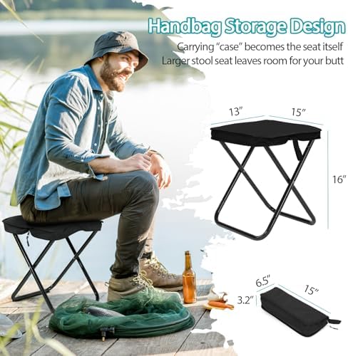 Heavy Duty 16" Folding Stool - 440LB Capacity Lightweight Aluminum Alloy, 2.08lbs Collapsible Camping Chair for Outdoor, BBQ, Travel