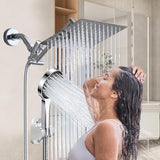 Shower Head,8”Rain Shower Head with Handheld Spray Combo with 11'' Angle Adjustable Extension Arm/Flow Regulator/Shower System,High Pressure Rainfall Shower Head Bathroom,Chrome