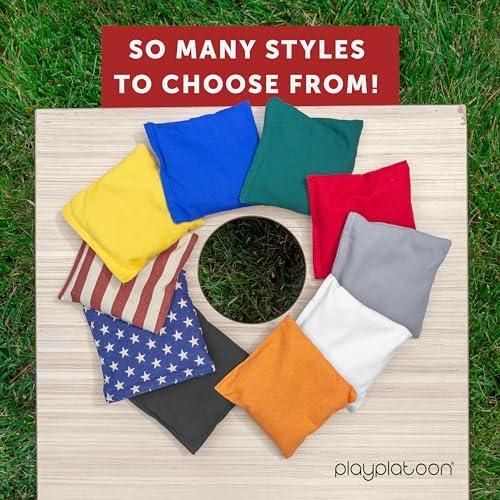 Play Platoon Cornhole Bags Weather Resistant- Set of 8 Regulation Bean Bags for Tossing- Official Professional Size & Weight Corn Hole Bags Two Color All Weather Cornhole Beans Bag Set with Tote Bag