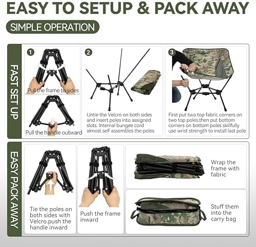 MARCHWAY Lightweight Folding Camping Chair, Stable Portable Compact for Outdoor Camp, Travel, Beach, Picnic, Festival, Hiking, Backpacking, Supports 330Lbs (Camo)