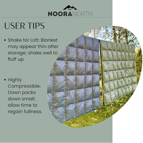 Down Camping Blanket with Footbox - Packable Warm Puffy Lightweight Camp Quilt - Water Resistant for Backpacking Hiking Travel – Compact Outdoor Throw Sleeping Blanket with Bag - 52x77