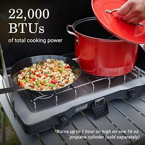 Coleman Triton 2-Burner Propane Stove, Portable Camping Cooktop with 2 Adjustable Burners & Wind Guards