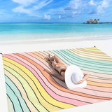 Beach Blanket Waterproof Sandproof, 9 Ft X 10 Ft Extra Large Sand Free Beach Mat, Big Compact Lightweight Quick Drying Picnic Blanket with 4 Stakes & Pockets for Camping, Travel, Hiking