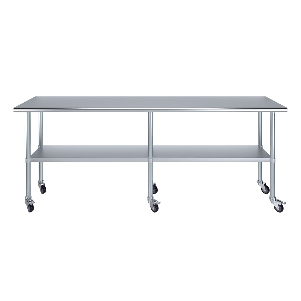 AmGood 18 in. x 96 in. Stainless Steel Work Table with Wheels | Metal Kitchen Food Prep Table | NSF
