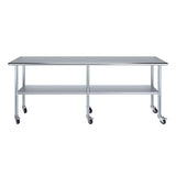 AmGood 18 in. x 96 in. Stainless Steel Work Table with Wheels | Metal Kitchen Food Prep Table | NSF