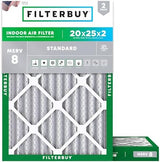 Filterbuy 20x25x2 Air Filter MERV 8 Dust Defense (2-Pack), Pleated HVAC AC Furnace Air Filters Replacement (Actual Size: 19.50 x 24.50 x 1.75 Inches)