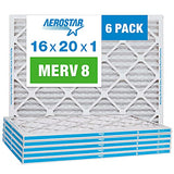 Aerostar 16x20x1 MERV 8 - 6 Count - High Efficiency Pleated HVAC, Furnace & Air Conditioner Filters - Removes Dust, Lint, Mold & Allergy-Causing Pollen