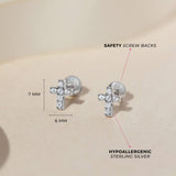 In Season Jewelry Sterling Silver Tiny CZ Cross Kids Earrings - Clear