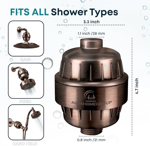 Aquahomegroup AHG20 20 Stage Vitamin C E for Hard High Output Shower Remove Chlorine and Fluoride-2 Cartridges Included-Consistent Water Flow Showerhead Filter, Bronze