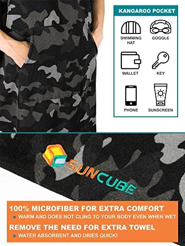 SUN CUBE Surf Poncho Changing Robe with Hood | Absorbent Quick Dry Microfiber Wetsuit Changing Towel with Pocket for Surfing Men Women