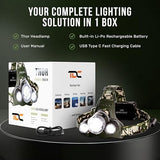 TDC Head Lamp Led Rechargeable Super Bright - USB-C Headlamp for Adults - Head Lights for Forehead - 1080 Lumen Head Flashlight - 10HR Battery for Hardhat, Camping, Hunting, Work