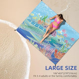 Beach Blanket Waterproof Sandproof Large Beach Mat 83" X 106" for 3-5 Adults Sand Free Mat Quick Drying,Lightweight & Durable with 4 Stakes & 4 Corner Pockets for Beach Camping