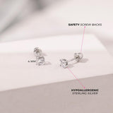 In Season Jewelry CZ Solitaire Kids Earrings – 925 Sterling Silver - Clear