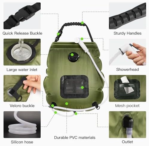 sapsisel Camping Shower Bag, 5 Gal/20L Solar Heating Camping Shower with Upgraded Hose and Shower Head,Portable Shower for Camping Hiking, Traveling