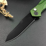 HUAAO 7.7” Assisted Opening Push Button Pocket Knife, Folding Knife with Reversible Pocket Clip, 3.14” D2 Blade and Green Aluminum Alloy Handles, Outdoor Survival Knife EDC Hunting Tool