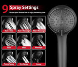 GRICH 2.5GPM Shower Heads with Handheld Spray Combo: High Pressure Rain Shower Heads with Built-in Power Wash, 9 Mode Adjustable Dual Rainfall Showerhead with Anti-Clog Nozzles and Hose, Black