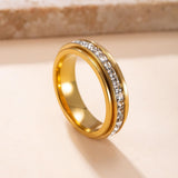 ZDZM Chunky Sparkle Gold Fidget Rings for Women Men Spinner Rings for Anxiety Relieving, Hypoallergenic 18K Gold Plated Full CZ Eternity Band Ring for Women, 6mm Wide Gold Rings Size 7
