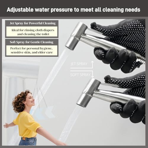 Handheld Toilet Bidet Sprayer for Toilet-Adjustable Water Pressure Control with Bidet Hose for Feminine Wash, Stainless Steel Brushed Nickel Cloth Diaper for Baby Wash (Stainless Steel, 1)