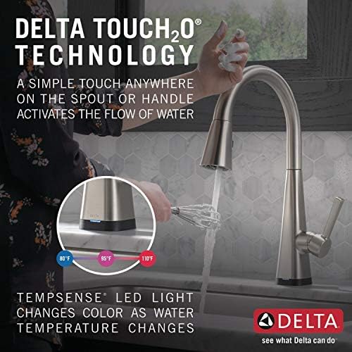 Delta Faucet Lenta Touch Kitchen Faucet Brushed Nickel, Kitchen Sink Faucets with Pull Down Sprayer, Touch2O Technology, SpotShield Stainless 19802TZ-SP-DST