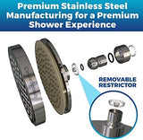 High Pressure Shower Head - Anti-Clogging Silicone Nozzles - 2.5 GPM Removable Restrictor - Easy to Clean Adjustable Replacement - easy to install with Plumbers Tape - 6 inch - Classic Chrome Finish