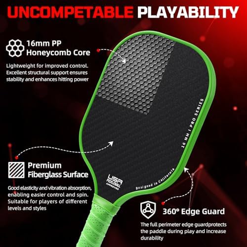 BAGAIL Pickleball Paddles, USAPA Approved Fiberglass Surface Pickleball Set, Lightweight Pickle Ball Rackets with 4 Balls, 1 Bag, Designed in California for Traction and Stability