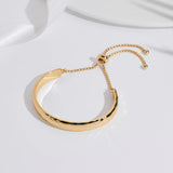 WOWORAMA Gold Bar Bracelet for Women Adjustable Slider Bangle Bracelets 14K Gold Plated Curved Bar Bolo Bracelet Simple Friendship Bracelet - Gold Hammered Bar Bracelet