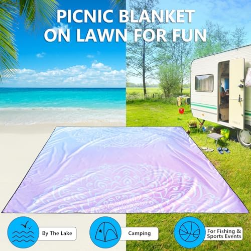 Beach Blanket Waterproof Sandproof Extra Large Beach Mat 79" X 83"/120"x108"for 1-8 Adults Quick Drying Durable Outdoor Picnic Mat for Beach Travel Camping Hiking