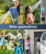 WADEO Portable Shower for Camping, Outdoor Electric Shower Rechargeable Pump with 20L Collapsible Bucket, Camping Shower Head Nozzle for Camping, Hiking, Traveling, Washing