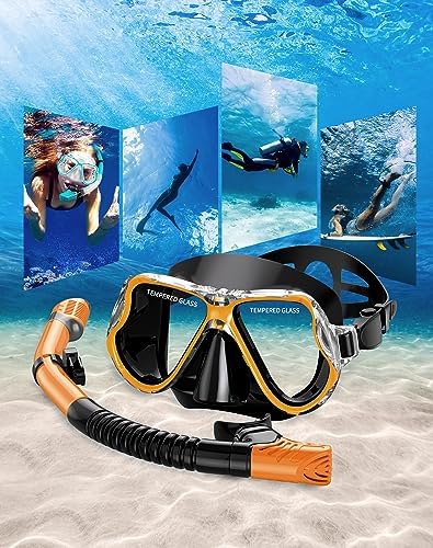 Greatever Dry Snorkel Set,Panoramic Wide View,Anti-Fog Scuba Diving Mask,Professional Snorkeling Gear