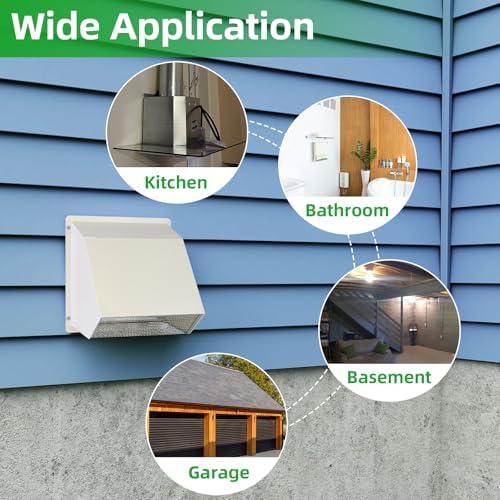 10 Inch Hooded Wall Vent with Screen and Damper, Outdoor Wall Exhaust Vent Cover Cap for Kitchen Range Hood Dryer Exterior Ventilation and Outside Air Exhaust, Galvanized Steel, White
