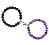 Jexiva Set Of 2 Matching Couple Bracelets Magnetic Heart - Stone Beads, Stretch, Unisex Anniversary, Express Love, Valentine, Long Distance, Christmas Gift (Lava+Purple Weathered, Without Giftbox)