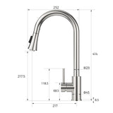 VANCOCO Kitchen Sink Mixer Tap 1 Hole, Single High Arch Kitchen Tap with 360° Swivel Pull Down Sprayer 2 Modes, SUS304 Stainless Steel Faucet