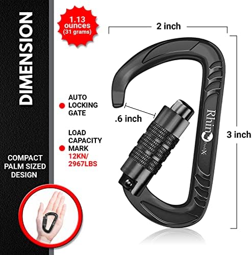 12kN (2697 lbs) Heavy Duty, Locking, Auto Locking, Wiregate Carabiner Clips, for Securing Pets, Outdoor, Camping, Hiking, Hammock, Dog Leash Harness, Keychains