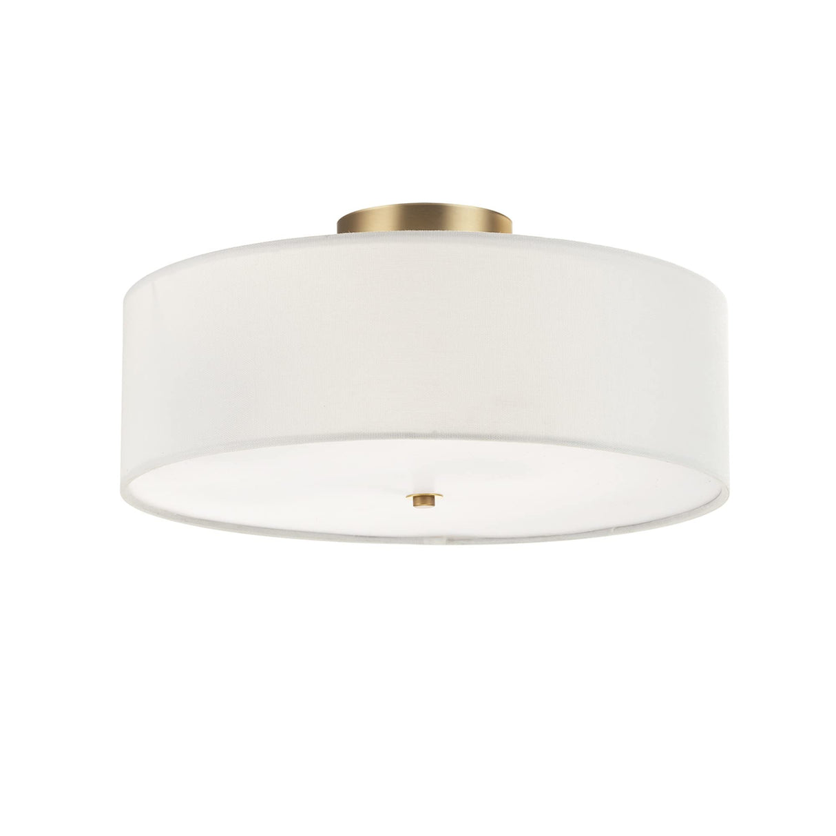 Globe Electric 2-Light Flush Mount Ceiling Light, Matte Brass Finish, White Linen Shade, E26 Base, Dimmable, Minimalist Home Lighting, 60998