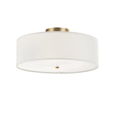 Globe Electric 2-Light Flush Mount Ceiling Light, Matte Brass Finish, White Linen Shade, E26 Base, Dimmable, Minimalist Home Lighting, 60998