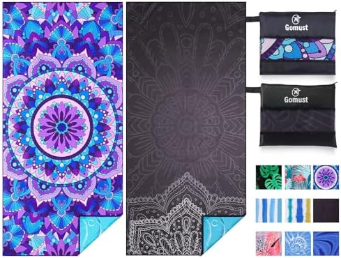 2 Pack Lightweight Thin Beach Towel Oversized 71"x32" Big Extra Large Microfiber Sand Free Towels for Adult Quick Dry Travel Camping Beach Accessories Vacation Essential Gift Purple Black Mandala