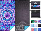 2 Pack Lightweight Thin Beach Towel Oversized 71"x32" Big Extra Large Microfiber Sand Free Towels for Adult Quick Dry Travel Camping Beach Accessories Vacation Essential Gift Purple Black Mandala