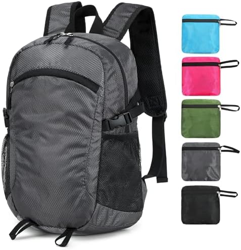 Small Hiking Daypack,15L Waterproof Hiking Backpack Packable Lightweight Travel Day Pack for Women Men (Grey, Small)