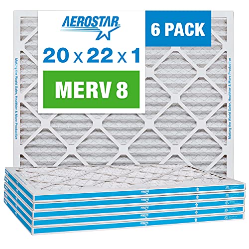Aerostar 20x22x1 MERV 8 - 6 Count - High Efficiency Pleated HVAC, Furnace & Air Conditioner Filters - Removes Dust, Lint, Mold & Allergy-Causing Pollen