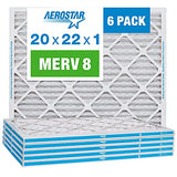 Aerostar 20x22x1 MERV 8 - 6 Count - High Efficiency Pleated HVAC, Furnace & Air Conditioner Filters - Removes Dust, Lint, Mold & Allergy-Causing Pollen