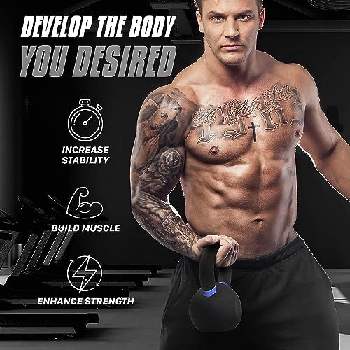 Yes4All Powder Coated Cast Iron Kettlebell Strength Training Kettlebells Weight Set for Full Body Workout, Home Gym