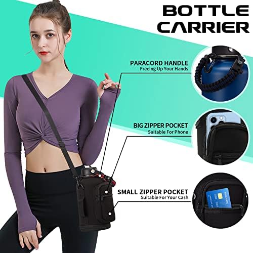 64OZ Insulated Water-Bottles with Straw - Spout Lid, Stainless Steel Metal Water Jug Keep Cold 48h/Hot 24h, Half Gallon Water Bottle w/Paracord Handle & Carry Sleeve Strap for Hiking Camping Sport