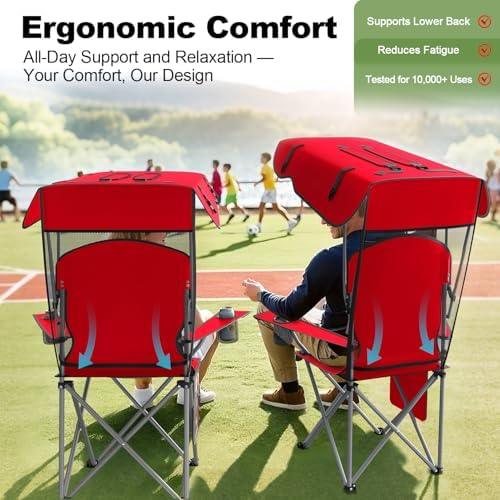 Portable Camping Chair with Canopy - Folding Chair with Canopy, Durable 600D Oxford Canopy Chair for Camping, Beach, Picnics, Fishing & Sports