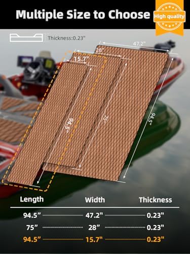 FOCEAN Boat Flooring EVA Foam Boat Decking Marine Mat Non-Slip Self-Adhesive Flooring Sheet for Motorboat Kayak Surfboard Garden Floor Swimming Pools, 94.5''x 15.7'', Brown with Black Lines